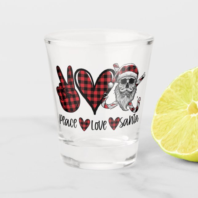 Gothic Christmas | Peace Love and Santa Skull Shot Glass (Front)