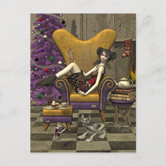 Gothic Christmas Postcard - "Waiting for Santa" (Front)