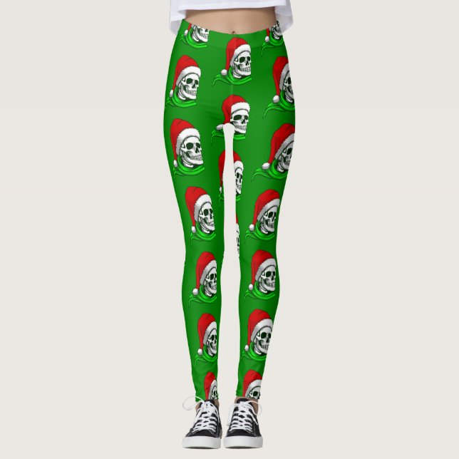 gothic christmas santa skull skeleton leggings (Front)