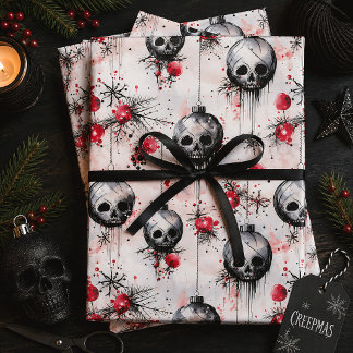 Gothic Christmas Santa Skulls Creepmas Wrapping Paper Sheet