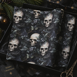 Gothic Christmas Skull & Holly Dark Tissue Paper