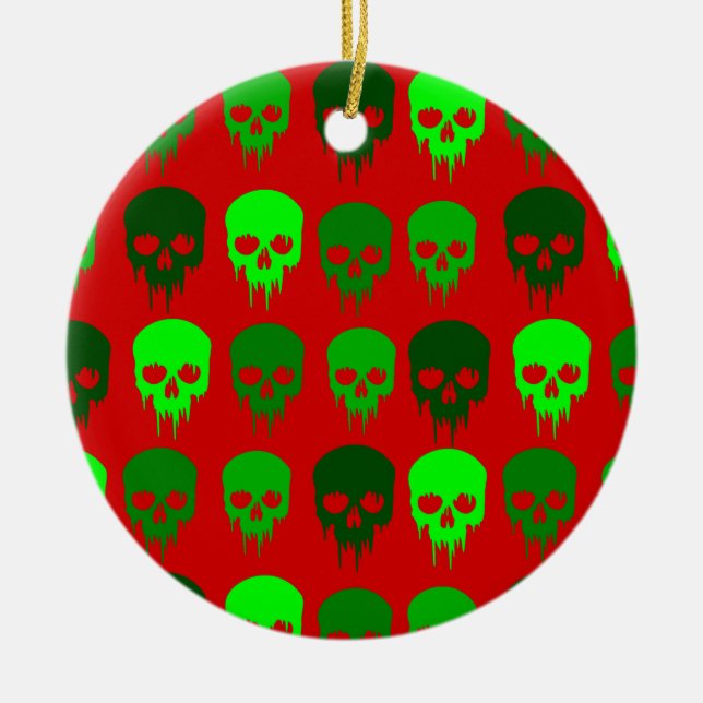 gothic christmas skull skeleton ceramic tree decoration (Front)