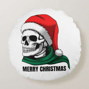 Gothic Christmas Skull with Santa Hat – Alternativ Round Cushion