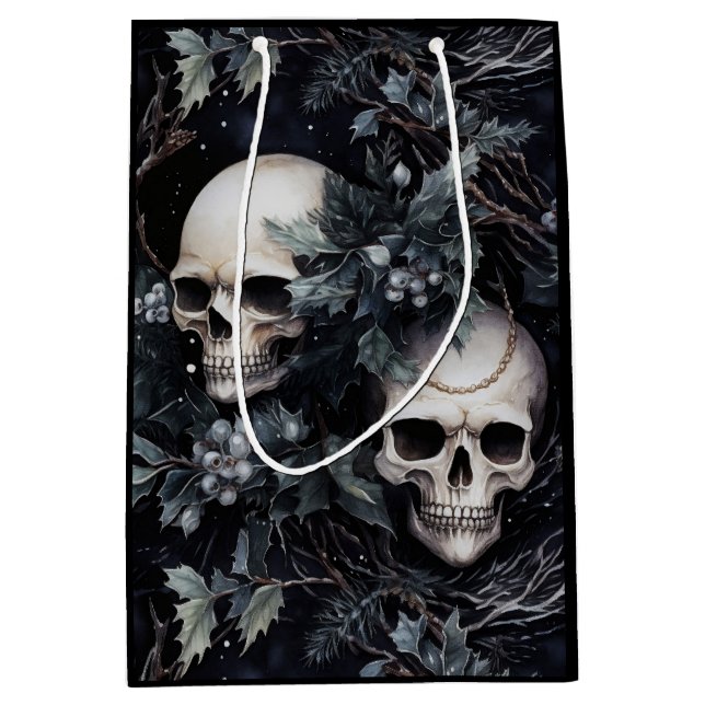 Gothic Christmas Skulls Medium Gift Bag (Front)