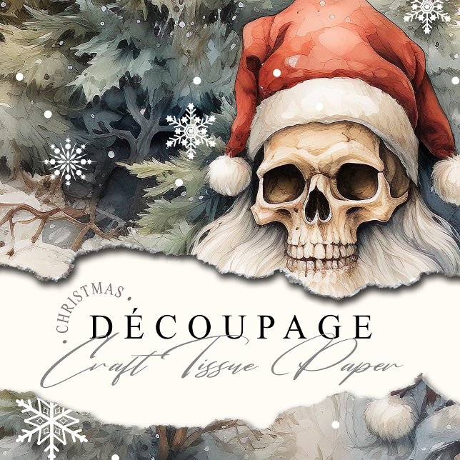 Gothic Christmas Skulls Red Santa Hats Holiday Tissue Paper (Add a gothic sparkle to your holiday gifting, or elevate your gothic crafts with this tissue paper.)