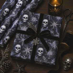 Gothic Christmas Skulls & Snowflakes Wrapping Paper Sheet