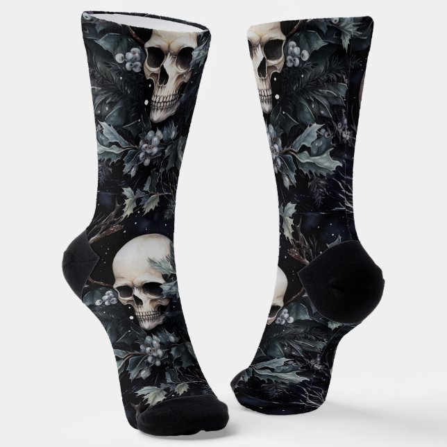 Gothic Christmas Skulls Socks (Angled)