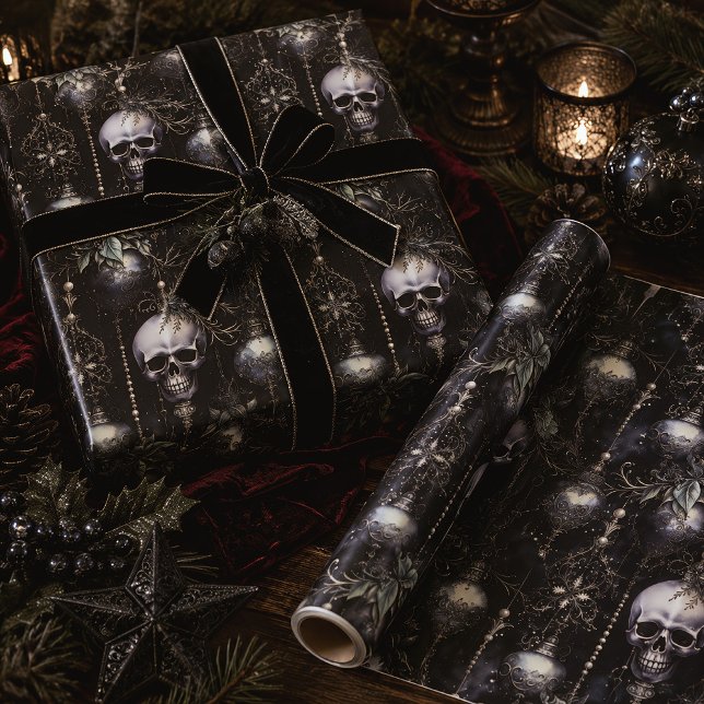 Gothic Christmas Skulls Spooky Wrapping Paper (Creator Uploaded)