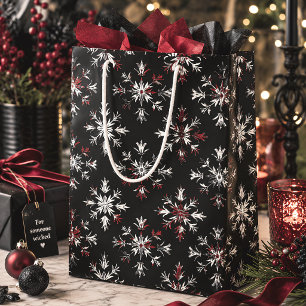 Gothic Christmas Snowflakes Black & Red Medium Gift Bag