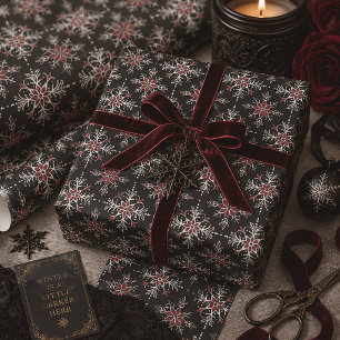 Gothic Christmas Snowflakes Black Wrapping Paper