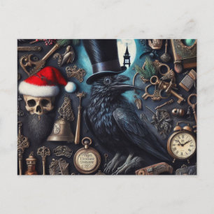 Gothic Christmas Surrealism inspired by Poe Poetry Postcard