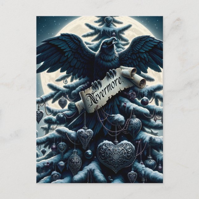 Gothic Christmas Tree Nevermore Raven Postcard (Front)