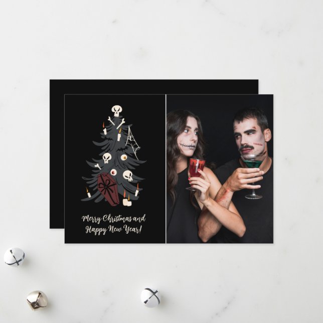 Gothic Christmas Tree One Photo Holiday Card (Front/Back In Situ)
