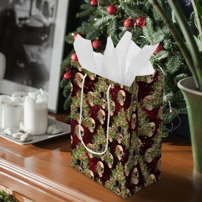 Gothic Christmas Tree Skulls and Lights Red Medium Gift Bag (Gothic Christmas Tree Skulls and Lights Red Medium Gift Bag)