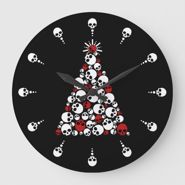 Gothic Christmas Tree Skulls Large Clock (Front)