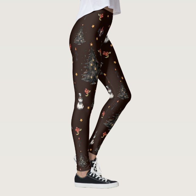 Gothic Christmas Tree Snowman Animals Leggings (Right)