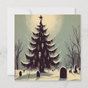 Gothic Christmas Tree with Graveyard Horror Holiday Card