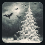 Gothic Christmas Tree with Spooky Bats Horror Square Sticker<br><div class="desc">Here's a cool sticker with a gothic illustration of a spooky snow covered Christmas tree under the night sky with a tombstone by it's side and bats overhead. If you're giving a gift to a goth or someone who likes horror and spooky things, then this sticker is the perfect accent...</div>