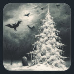 Gothic Christmas Tree with Spooky Bats Horror Square Sticker<br><div class="desc">Here's a cool sticker with a gothic illustration of a spooky snow covered Christmas tree under the night sky with a tombstone by it's side and bats overhead. If you're giving a gift to a goth or someone who likes horror and spooky things, then this sticker is the perfect accent...</div>