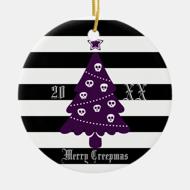 Gothic Christmas Tree With Stripes Ceramic Tree Decoration (Front)
