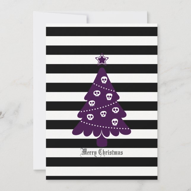 Gothic Christmas Tree With Stripes Holiday Card (Front)