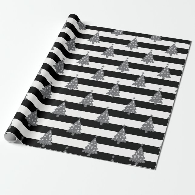 Gothic Christmas Tree With Stripes Wrapping Paper (Unrolled)