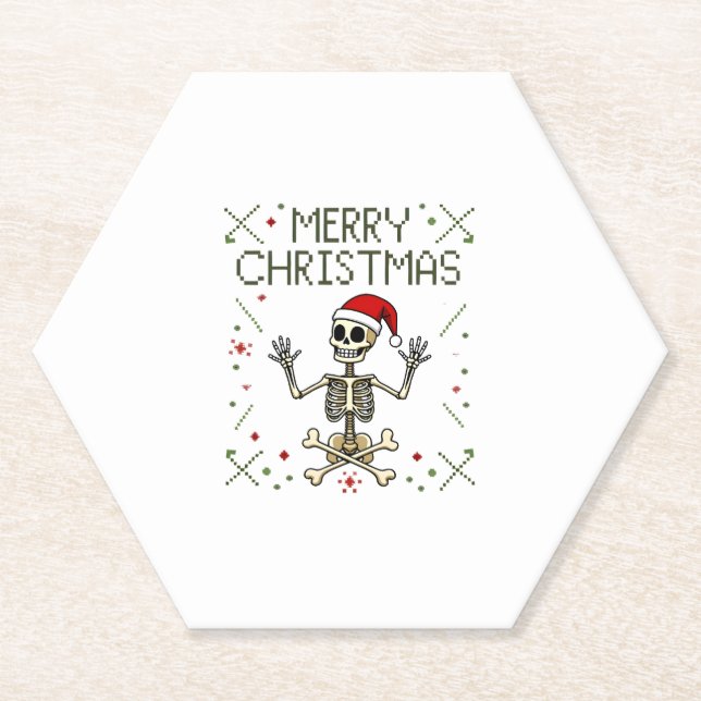 Gothic Christmas Ugly Skull Rock Christmas T-Shirt Paper Coaster (Front)