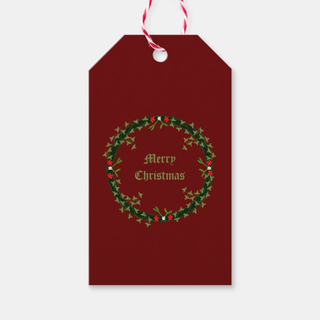 Gothic Christmas Wreath Custom Gift Tags (Front)