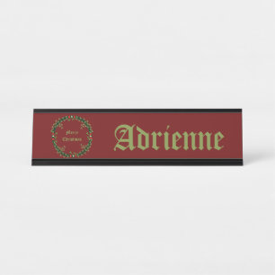Gothic Christmas Wreath Custom Name Desk Name Plate