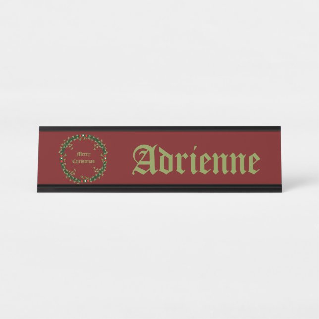 Gothic Christmas Wreath Custom Name Desk Name Plate (Front)