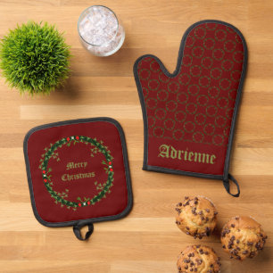 Gothic Christmas Wreath Custom Oven Mitt & Pot Holder Set