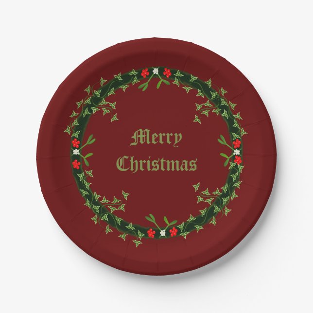 Gothic Christmas Wreath Custom Paper Plate (Front)