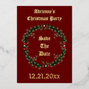 Gothic Christmas Wreath Custom Save the Date Foil Holiday Card