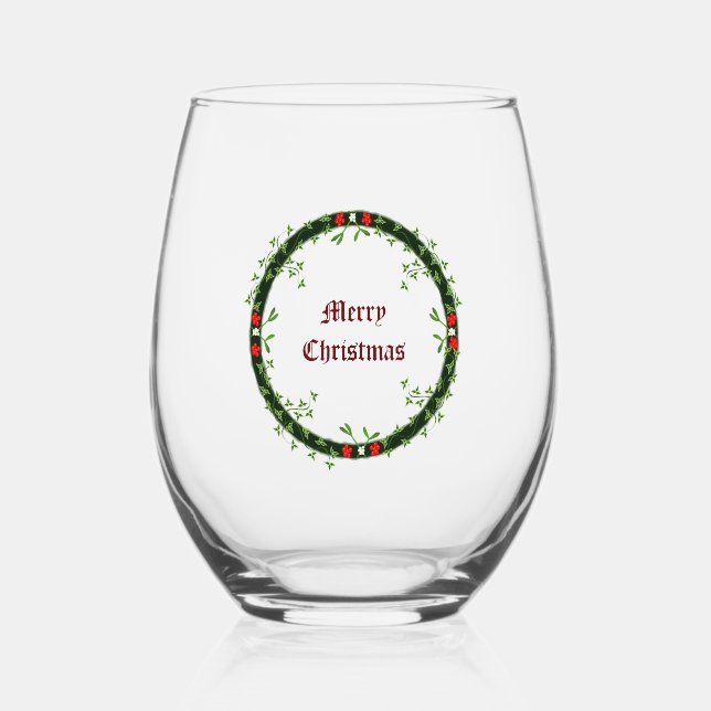 Gothic Christmas Wreath Custom Stemless Wine Glass (Front)