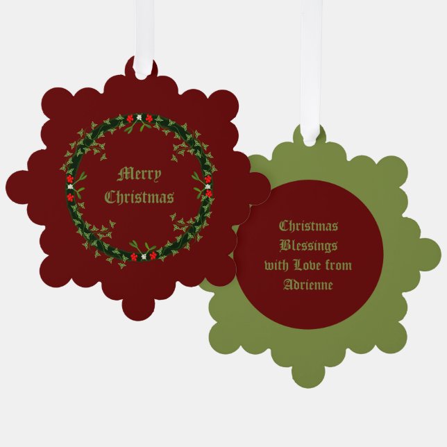 Gothic Christmas Wreath Custom Tree Decoration Card (Front/Back)