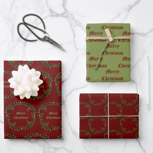 Gothic Christmas Wreath Custom Wrapping Paper Sheet (Front)