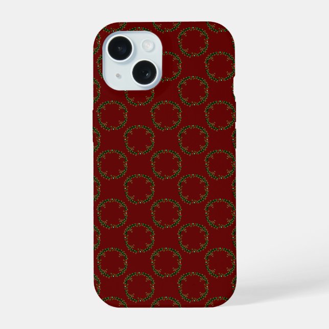 Gothic Christmas Wreath Patterned iPhone 15 Case (Back)
