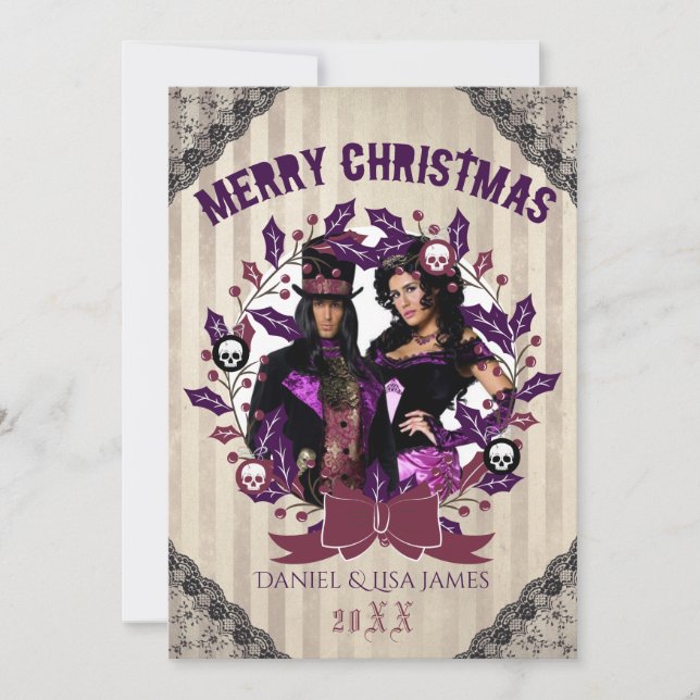 Gothic Christmas Wreath Photo Card (Front)