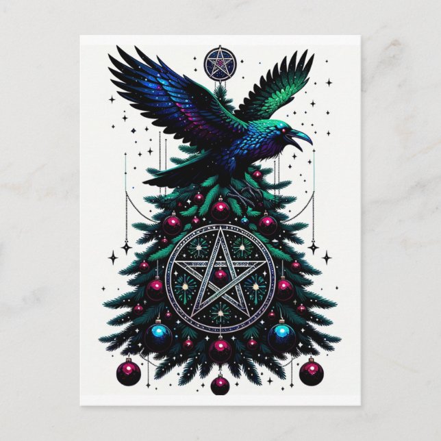 Gothic Christmas/Yule Raven and Pentagram Postcard (Front)