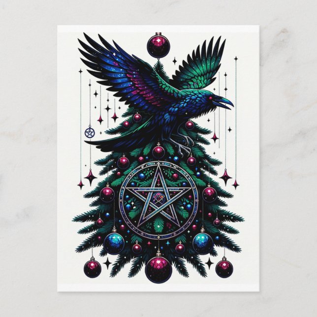 Gothic Christmas/Yule Raven and Pentagram Postcard (Front)