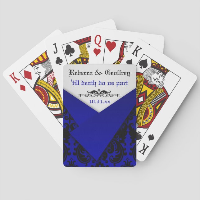 Gothic Cobalt, Black, White Damask Playing Cards (Back)