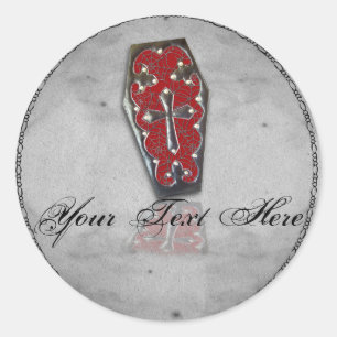 Gothic Coffin in Red and Black Classic Round Sticker
