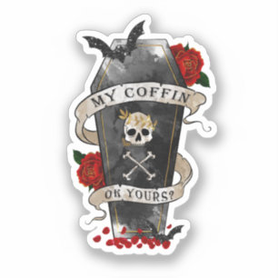 Gothic Coffin & Skull with Red Rose