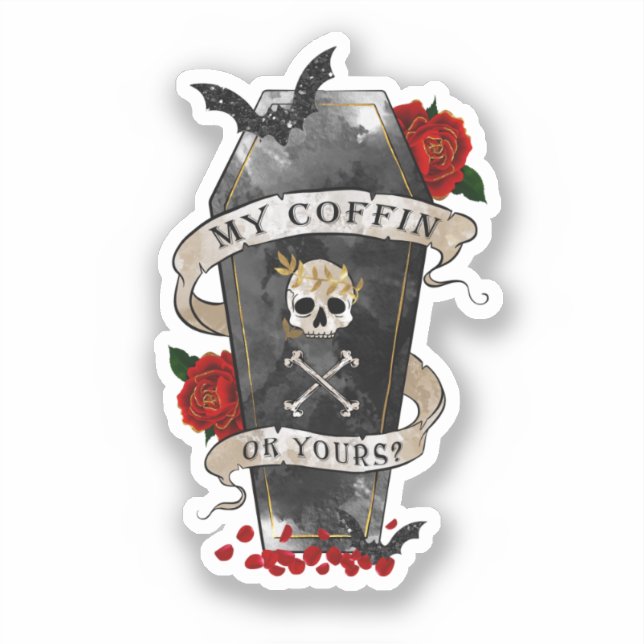 Gothic Coffin & Skull with Red Rose (Front)
