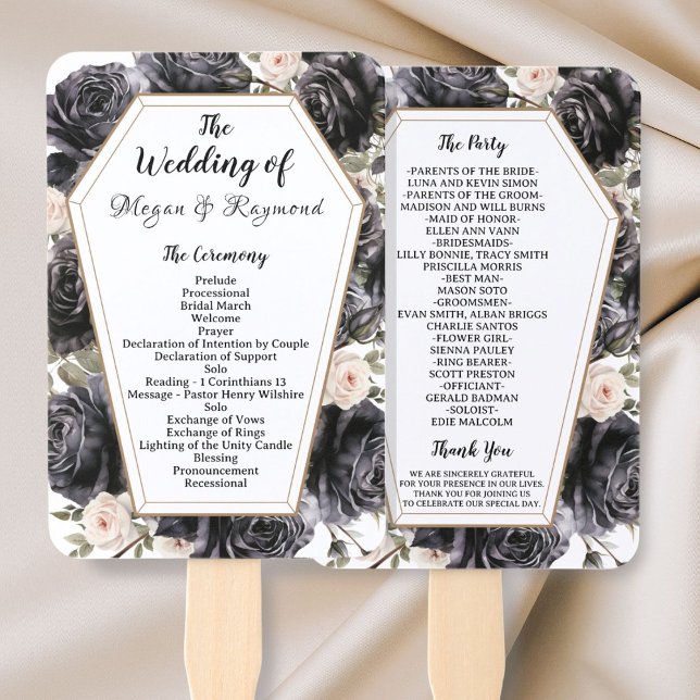 Gothic Coffin Vintage Black Roses Wedding Hand Fan (Creator Uploaded)