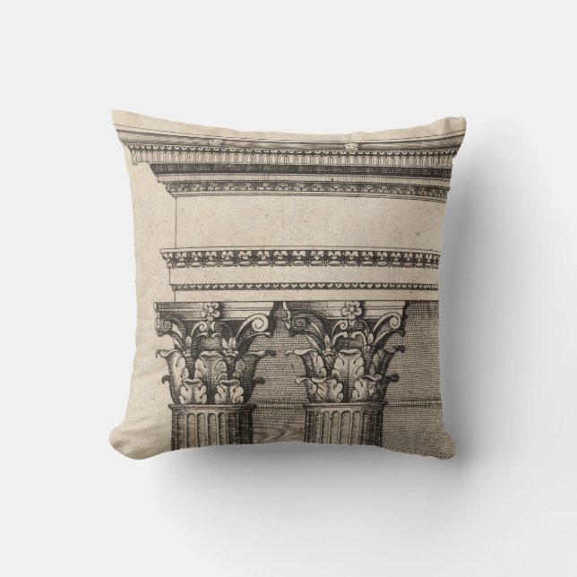 Gothic Column Entablature Drawing Illustration Cushion (Front)