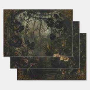 GOTHIC CONSERVATORY OF DARK ROSES DARK FLORAL WRAPPING PAPER SHEET
