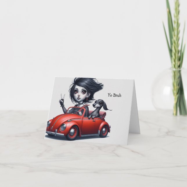 Gothic Convertible Dachshund Card (Front)