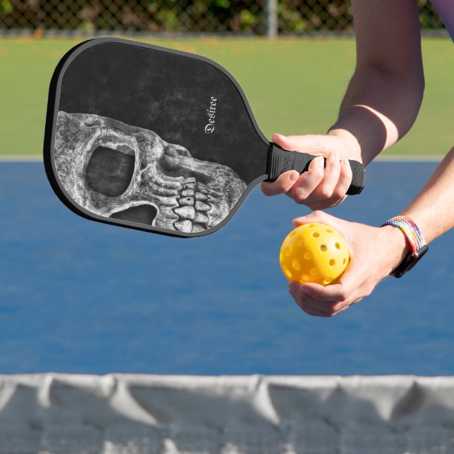 Gothic Cool Half Skull Head Black And White Grunge Pickleball Paddle (Insitu)