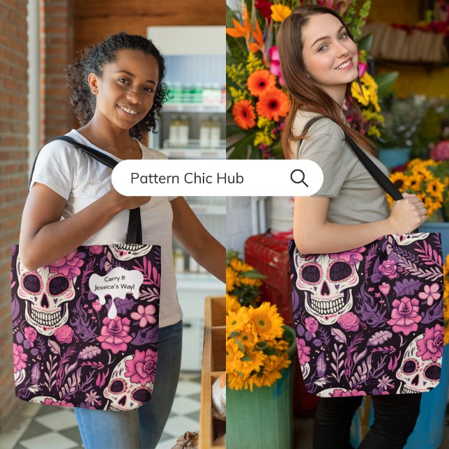 Gothic Cool Sugar Skull Flowers Modern Elegant  Tote Bag (Creator Uploaded)
